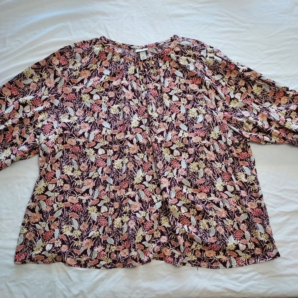 Ava & Viv Women 4X Burgundy Floral Rayon Peasant Blouse 3/4 Sleeve Boho Top